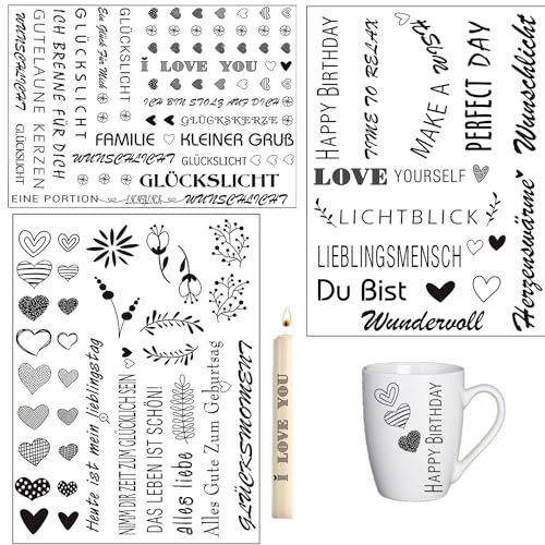 Neodtx Kerzentattoo 6pcs Kerzen Tattoofolie Kerzensprüche Wasserschiebefolie Kerzenfolie Sticker Für Kerze,Kerzen Aufkleber Happy Birthday Weihnachten Stabkerze Transferfolie Kerzen von NEODTX