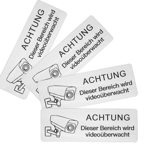 Neodtx Videoüberwachung Schild - 4 Stück Privatgrundstück Hinweisschild, 8.5x3cm, Selbstklebend, Aluminium, Rostfrei, Kamera Überwachung, Klein Neodtx Videoüberwachung Schild - 4 Stück Privatgrundstück Hinweisschild, 8.5x3cm, Selbstklebend, Aluminium, Rostfrei, Kamera Überwachung, Klein von NEODTX