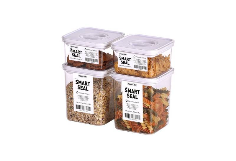 NEOFLAM® Vorratsdose Smart Seal Vorratsbehälter Set 4tlg. - Gr. 2x S, 2x M - Weiß, Kunststoff (AS & PP), Silikon, (4-tlg) von NEOFLAM®