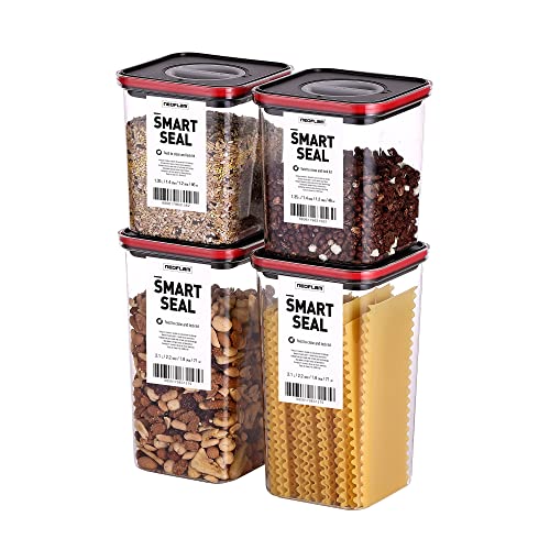 Neoflam® Vorratsdosen mit Deckel luftdicht & Einhanddrehverschluss | Vorratsdosen - BPA frei | Aufbewahrungsbox Küche | Vorratsboxen mit Deckel | schwarz/rot 2x 1.35L & 2x 2.1L von Neoflam
