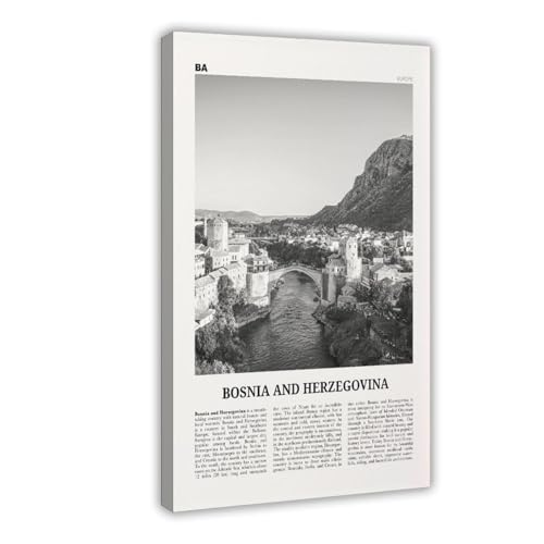 NEOHI Bosnien und Herzegowina, Schwarz-Weiß, Balkan, Europa, Stadtkarte, Reiselandschaft, Foto, Leinwand, modernes Poster, Wandkunstdrucke, Gemälde, Wohnzimmer, Schlafzimmer, Dekoration, 40 x 60 cm von NEOHI