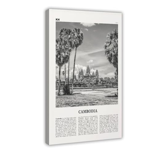 NEOHI Kunstdruck auf Leinwand, Motiv Kambodscha, Schwarz-Weiß-Tempel, Kampuchea, Cambodge, Phnom, Penh, Stadt, Reiselandschaft, Leinwand, modernes Poster, Wandkunstdrucke, Gemälde, Wohnzimmer NEOHI Kunstdruck auf Leinwand, Motiv Kambodscha, Schwarz-Weiß-Tempel, Kampuchea, Cambodge, Phnom, Penh, Stadt, Reiselandschaft, Leinwand, modernes Poster, Wandkunstdrucke, Gemälde, Wohnzimmer von NEOHI