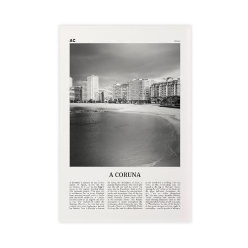 NEOHI Kunstdruck auf Leinwand, Motiv: A Coruna, Schwarz und Weiß, Stadtreise, Landschaft, Wanddekoration, Poster, Zuhause, Bar, Restaurant, Garage, Café, Logo, Geschenk, 40 x 60 cm NEOHI Kunstdruck auf Leinwand, Motiv: A Coruna, Schwarz und Weiß, Stadtreise, Landschaft, Wanddekoration, Poster, Zuhause, Bar, Restaurant, Garage, Café, Logo, Geschenk, 40 x 60 cm von NEOHI