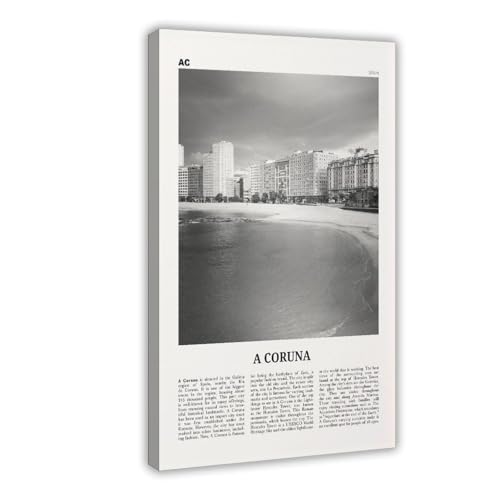 NEOHI Kunstdruck auf Leinwand, Motiv: A Coruna, Schwarz und Weiß, Stadtreise, Landschaft, Wanddekoration, Poster, Zuhause, Bar, Restaurant, Garage, Café, Logo, Geschenk, 50 x 75 cm NEOHI Kunstdruck auf Leinwand, Motiv: A Coruna, Schwarz und Weiß, Stadtreise, Landschaft, Wanddekoration, Poster, Zuhause, Bar, Restaurant, Garage, Café, Logo, Geschenk, 50 x 75 cm von NEOHI