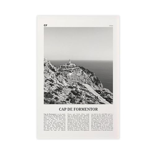 NEOHI Kunstdruck auf Leinwand, Motiv: Cap De Formentor, Landschaft, Stadtreise, Landschaft, Poster und Drucke, ästhetische Raumdekoration, 60 x 90 cm, Schwarz und Weiß NEOHI Kunstdruck auf Leinwand, Motiv: Cap De Formentor, Landschaft, Stadtreise, Landschaft, Poster und Drucke, ästhetische Raumdekoration, 60 x 90 cm, Schwarz und Weiß von NEOHI