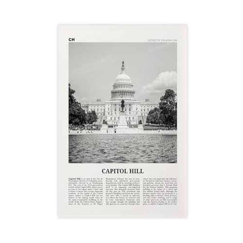 NEOHI Kunstdruck auf Leinwand, Motiv: Capitol Hill, Schwarz und Weiß, Washington, Stadt, Reiselandschaft, Wanddekoration, Poster, Zuhause, Bar, Restaurant, Garage, Café, Logo, Geschenk, 40 x 60 cm NEOHI Kunstdruck auf Leinwand, Motiv: Capitol Hill, Schwarz und Weiß, Washington, Stadt, Reiselandschaft, Wanddekoration, Poster, Zuhause, Bar, Restaurant, Garage, Café, Logo, Geschenk, 40 x 60 cm von NEOHI