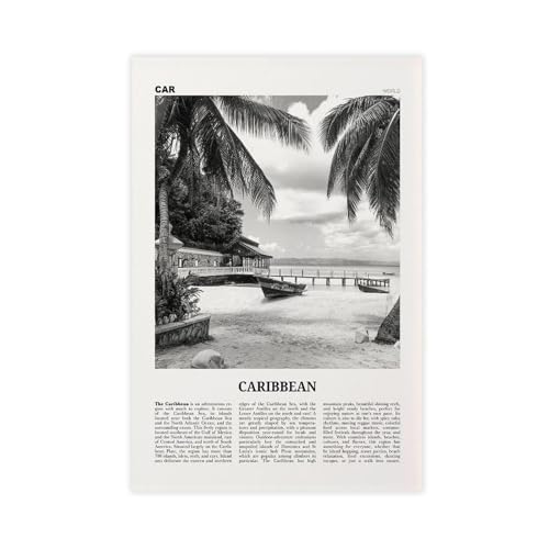 NEOHI Kunstdruck auf Leinwand, Motiv: Karibik, schwarz-weißer Strand, Stadtreise, Landschaft, Wanddekoration, Poster, Zuhause, Bar, Restaurant, Garage, Café, Geschenk, 30 x 45 cm NEOHI Kunstdruck auf Leinwand, Motiv: Karibik, schwarz-weißer Strand, Stadtreise, Landschaft, Wanddekoration, Poster, Zuhause, Bar, Restaurant, Garage, Café, Geschenk, 30 x 45 cm von NEOHI