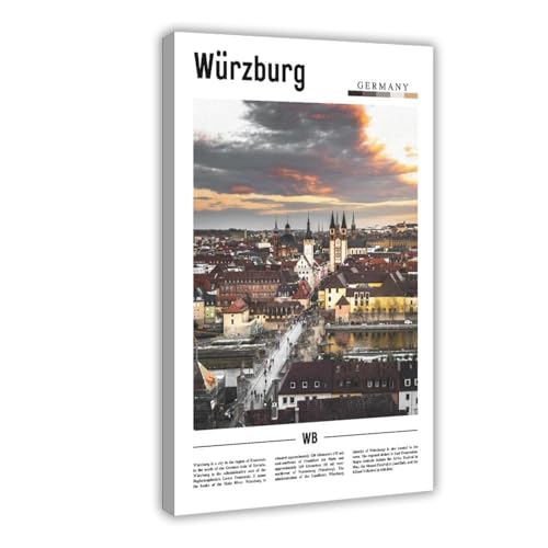 NEOHI Leinwandbild, Poster und Drucke, Motiv: Würzburg, Deutschland, um die Weltreise, Landschaft berühmter europäischer Städte, ästhetische Raumdekoration, 60 x 90 cm von NEOHI