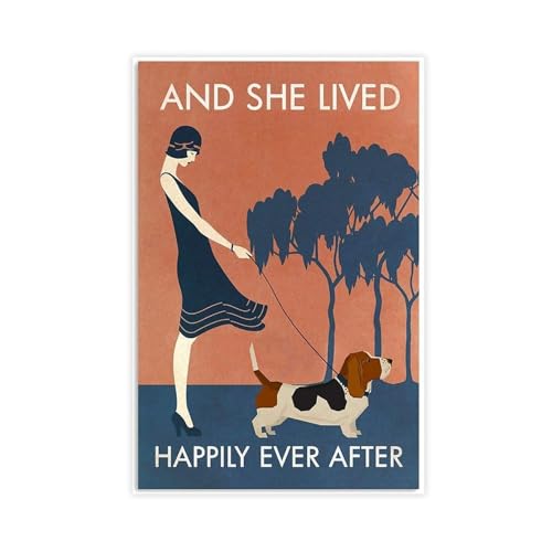 NEOHI Modernes Poster, Motiv: Basset Hound und Mädchen, Vintage-Stil, Wandkunstdruck, Gemälde, Wohnzimmer, Schlafzimmer, Dekoration, 50 x 75 cm von NEOHI