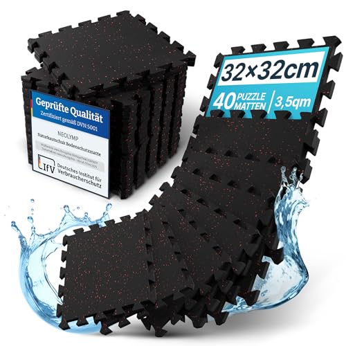 NEOLYMP Pool Unterlage Outdoor zuschneidbar aus Vollgummi - Whirlpool Unterlegmatte rutschfest und langlebig - Poolmatten Schutzboden (Anthrazit-Red | 40 Matten | 3,5 M²) von NEOLYMP
