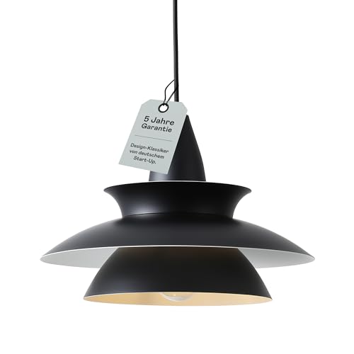 Pendelleuchte schwarz Retro Design - Vintage Aluminium Pendellampe - Alu Hängeleuchte höhenverstellbar - E27 Nordic Lampenschirm - Designer Leuchte Leto – leichte & hochwertige Esszimmer Beleuchtung von NEONA