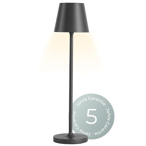 Tischlampe kabellos dimmbar - 2200mA Akku LED Tischleuchte mit Touch & Ladestation - IP54 Indoor & Outdoor geeignet - Nova Leuchte warmweiß 2700K -leichte & hochwertige Beleuchtung (anthrazit) von NEONA