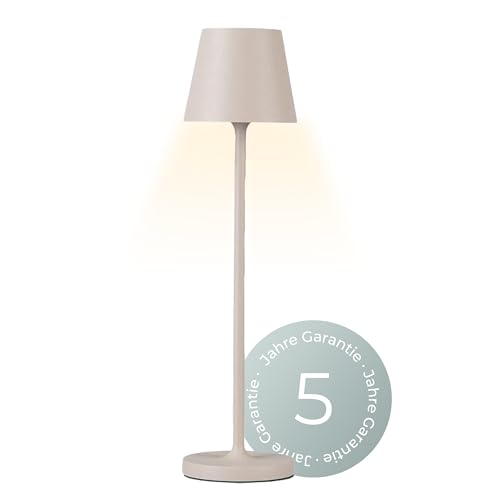 Tischlampe kabellos dimmbar - 2200mA Akku LED Tischleuchte mit Touch & Ladestation - IP54 Indoor & Outdoor geeignet - Nova Leuchte warmweiß 2700K -leichte & hochwertige Beleuchtung (sand) von NEONA
