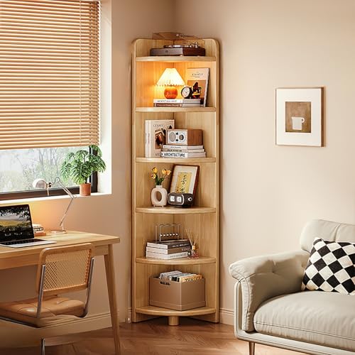 NEONMAN Bücherturm Freistehend, Corner Shelves Offener Standregale Platzsparend Großes Fassungsvermögen Einfache Montage Abgerundete Ecken Mehrlagige Aufbewahrung Geeignet fürs Arbeitszimmer(180cm) von NEONMAN