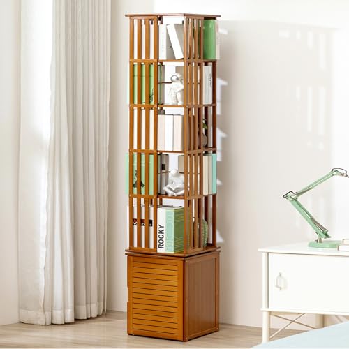 NEONMAN Drehbares Bücherregal 360° Drehbar Bücherregal Drehbar Rollende Bücherregale Auf Rädern Drehregal Bücher Drehbares Regal Bücherregal Zeitschriftenständer Bilderbuchregal Standregal(Braun,7laye von NEONMAN
