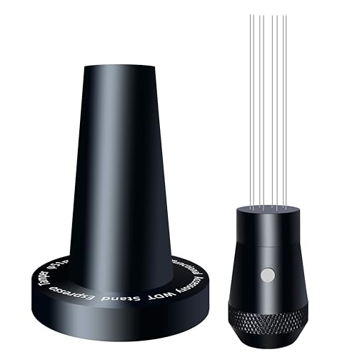 NEOUZA Coffee WDT Tamper Aluminium-Multifunktions-Espresso-Zubehör, eingebauter Magnet, 0,4 mm, 8 Edelstahl-Nadeln, WDT-Halter mit geriffeltem Boden, Schwarz, 51 mm von NEOUZA