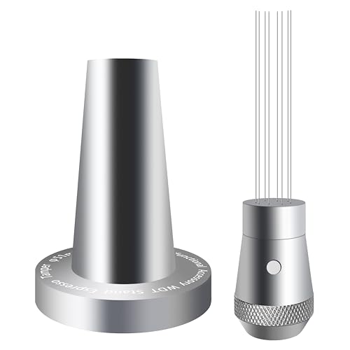 NEOUZA Coffee WDT Tamper Aluminium-Multifunktions-Espresso-Zubehör, eingebauter Magnet, 0,4 mm, 8 Edelstahl-Nadeln, WDT-Halter mit geriffeltem Boden (Silber, 51 mm) von NEOUZA