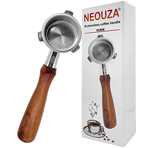 NEOUZA Espresso-Siebträger ohne Boden, 51mm, kompatibel mit Delonghi La Specialista EC9155/93359355/9665 304 Lebensmittel-Edelstahl mit drucklosem Filterkorb von NEOUZA