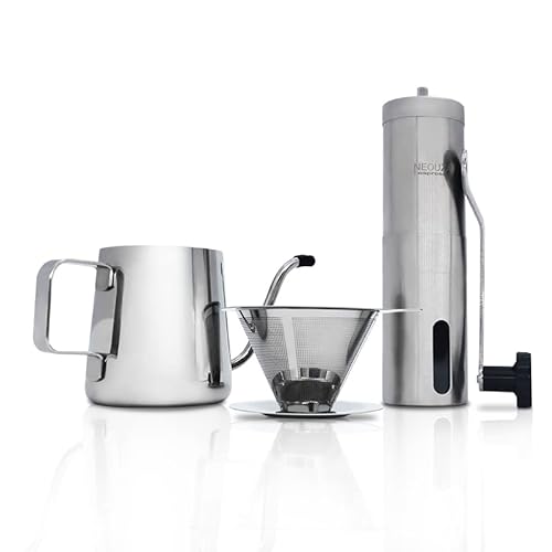 NEOUZA Kaffeetropfer zum Übergießen, wiederverwendbarer Kaffeefilter, zum Übergießen der Kaffeemaschine, Doppelgitter-Design des Edelstahl-Kegelfilters (Kaffee-Set) von NEOUZA