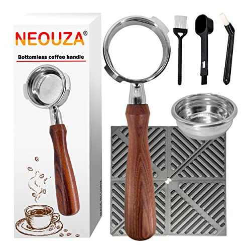 NEOUZA Siebträger-Set ohne Boden, 58 mm, für Espressomaschinen, kompatibel mit GAGGIA Classic Pro 304 Edelstahl, zwei Ohren, Füllkorb, Löffel, Tampermatte, Pinsel von NEOUZA