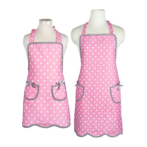 NEOVIVA Küchenschürze für Damen und Kinder mit Taschen, Stil Wendy, Polka Dots Pink 2, Mama and Me Set von NEOVIVA