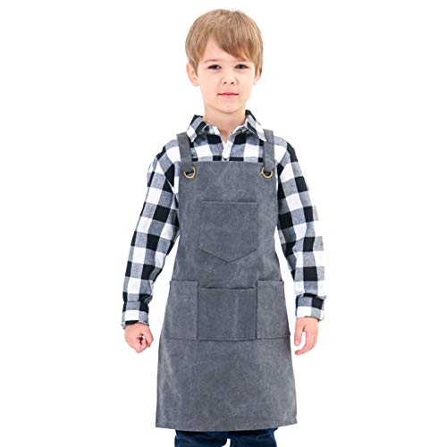 NEOVIVA Strapazierfähige Arbeitsschürze für Kinder und Jungen mit Taschen und Verstellbaren Gekreuzten Trägern, Strapazierfähiges Segeltuch Werkzeugschürze für Vater, Stil Drew, Frostgrau NEOVIVA Strapazierfähige Arbeitsschürze für Kinder und Jungen mit Taschen und Verstellbaren Gekreuzten Trägern, Strapazierfähiges Segeltuch Werkzeugschürze für Vater, Stil Drew, Frostgrau von NEOVIVA