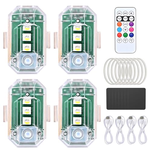 4 Stück Strobe Drone Light, Drahtloses Auto LED-Blitzlichter mit Fernbedienung,8 Colours LED-Flugzeug-Blitzlicht und USB-Aufladung für Auto Drohnen-Antikollisionslichter Flugzeug-Blitzlichter von NEOVSUNY