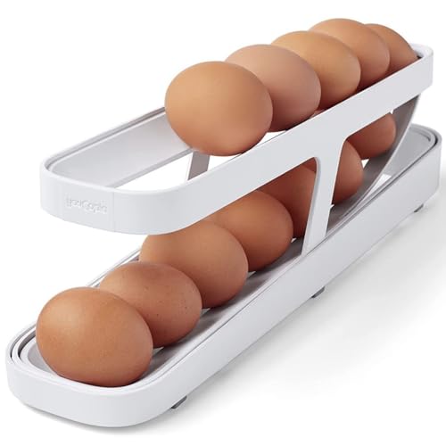 Eierhalter für Kühlschrank, Eierspender, Automatisch Rollender Eierbehälter, 2-stöckiger Eierspender,platzsparende Eierablage für Kühlschrank, Eierhalter (Whtie) von NEOVSUNY