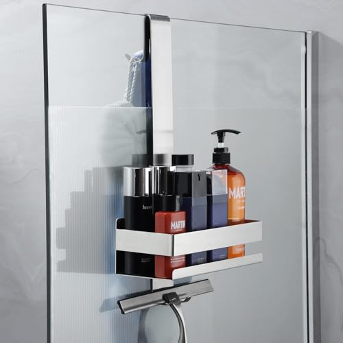 NEOVSUNY Duschablage zum Hängen, Duschregal Ohne Bohren für Rahmenlos Glastür, Edelstahl Duschkorb zum Hängen der Glas-Duschabtrennung, Rostfreie Badezimmer Organizer Shampoo Halterung für Dusche von NEOVSUNY