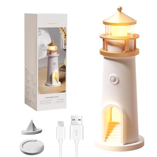 NEOVSUNY Leuchtturm Deko, Led Lighthouse Lampe, LED Leuchtturm Projektor, Leuchtfeuer mit Bewegungssensor,LED Mondlicht Projektor,Leuchtturm Geschenk,für Schlafzimmer Wohnzimmer Weihnachten Geburtstag von NEOVSUNY