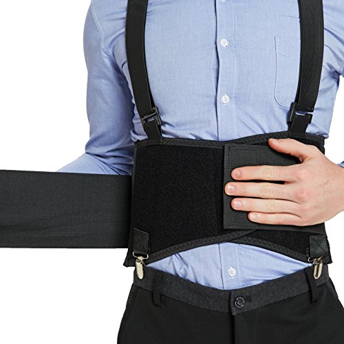 NEOtech Care Rückenstützgürtel mit abnehmbaren Trägern und Hosenclips - verstellbar, leicht, atmungsaktiv - Schultergurte - Arbeit - Schwarz (L) von NEOtech Care