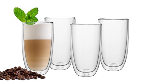 NEPTUUN Latte Macchiato Gläser Set 4x450ml, Doppelwandige Kaffeegläser aus Borosilikatglas, Cappuccino Tassen, Thermogläser, Teegläser, doppelwandig – isolierende Wirkung - für jedes Getränk von NEPTUUN