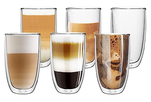 NEPTUUN Latte Macchiato Gläser Set 6x450ml, Doppelwandige Kaffeegläser aus Borosilikatglas, Cappuccino Tassen, Thermogläser, Teegläser, doppelwandig – isolierende Wirkung - für jedes Getränk von NEPTUUN