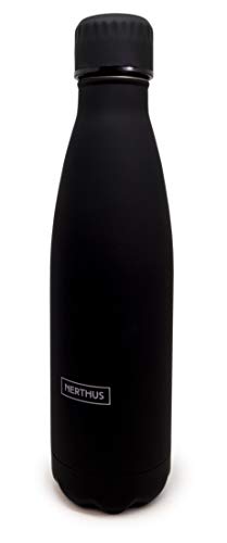 Nerthus Doppelwandige Thermosflasche für Kaltes und Heißes, schwarzes Design, aus Edelstahl, 500 ml, BPA-frei Nerthus Doppelwandige Thermosflasche für Kaltes und Heißes, schwarzes Design, aus Edelstahl, 500 ml, BPA-frei von NERTHUS