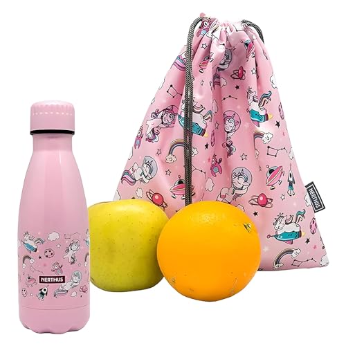 NERTHUS FIH 1020 SET Doppelwandige Flasche Edelstahl + Einhornrucksack von NERTHUS