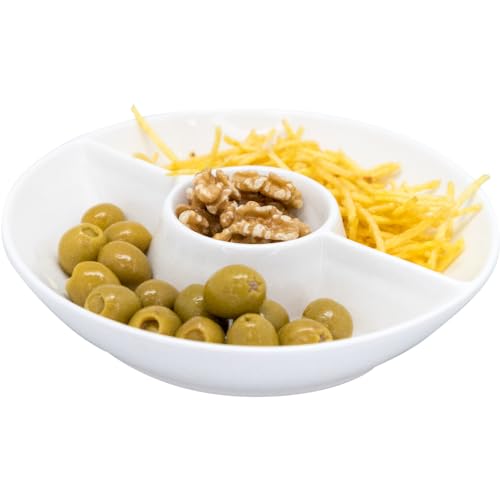 NERTHUS FIH 1338: Dreifacher runder Porzellan-Snackteller, Elegante Präsentation Ihrer Lieblingshäppchen. von NERTHUS