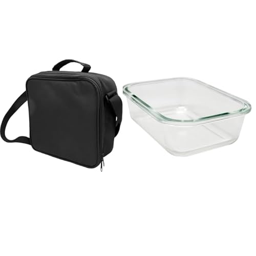 NERTHUS FIH 1498 Thermo-Lunchbox Schwarz mit luftdichtem Behälter aus Glas 1 l, Lunchbox mit isoliertem Innenfutter, leicht zu reinigen, mit Griff, ideal für Arbeit und Büro von NERTHUS