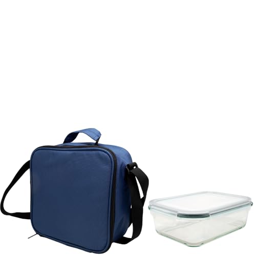 NERTHUS FIH 1499 Thermo-Lunchbox schwarz mit luftdichtem Behälter aus Glas 1 l, Lebensmittelbehälter mit isoliertem Innenfutter, leicht zu reinigen, mit Griff, ideal für Arbeit und Büro von NERTHUS