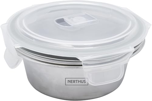 NERTHUS FIH 1517 Runder luftdichter Behälter aus Edelstahl, BPA-frei, geeignet für Mikrowelle und Gefrierschrank, ideal für die Lagerung und den Transport von Lebensmitteln von NERTHUS