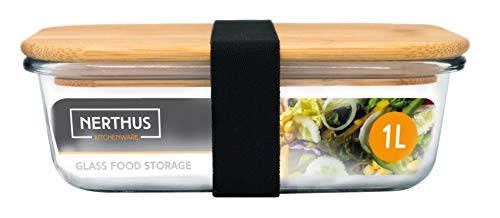 NERTHUS Frischhaltedose Glas Deckel Bambus 1000 ml Borosilikatglas von NERTHUS
