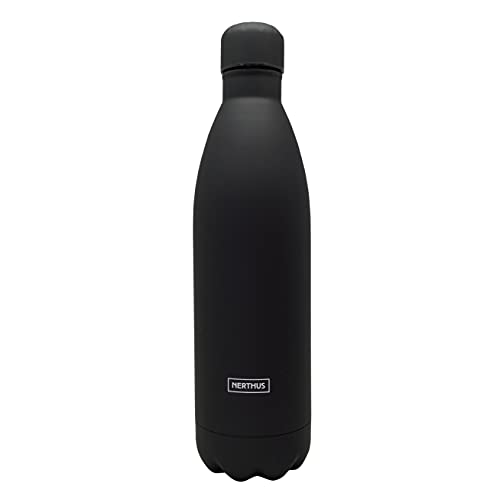 Nerthus FIH 855 Doppelwandige Trinkflasche, Schwarz, 18/8 Edelstahl, BPA-frei, 1000 ml von NERTHUS