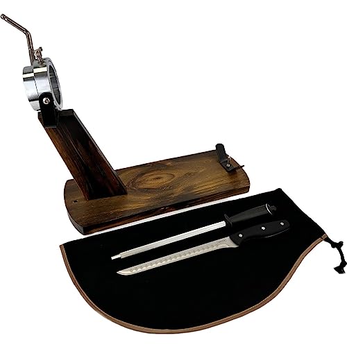 NERTHUS FIH 1209 Schinkenhalter Drehkopf + schwarzer Schinkenabdeckung + Handschärfer + Schinkenmesser Set für Schinken, Holz Edelstahl von NERTHUS