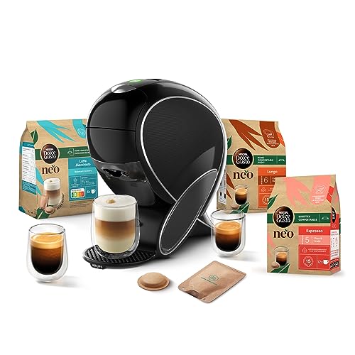 Dolce Gusto NEO Coffee Machine by Krups Kaffeemaschine + 3 Dosen kompostierbare Kaffeepads (Espresso, Lungo, Cappuccino), Smart-Multi-Getränke-Maschine YY5242FD von NESCAFÉ DOLCE GUSTO