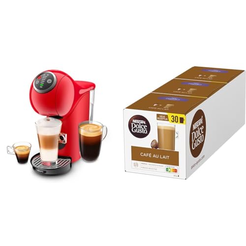 Krups KP3405 NESCAFÉ Dolce Gusto Genio S Plus Capsule Machine, Espresso Boost, Temperature Selection, Hot and Cold Drinks, 15 Bar Pump Pressure, 0.8 L Water Tank, 1500Watt, Colour Red mit Café au Lait von NESCAFÉ DOLCE GUSTO