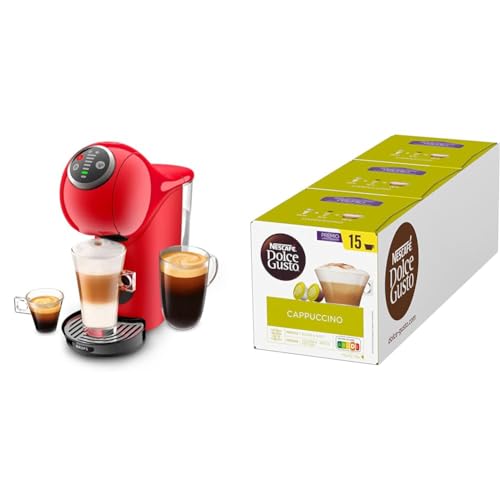 Krups KP3405 NESCAFÉ Dolce Gusto Genio S Plus Capsule Machine | Espresso Boost | Temperature Selection, 15 Bar Pump Pressure | 0.8 L Water Tank | 1500 Watt | Colour Red mit Cappuccino von NESCAFÉ DOLCE GUSTO