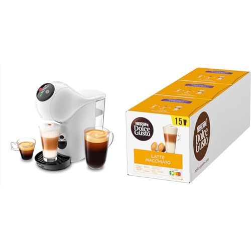 NESCAFÉ DOLCE GUSTO Krups KP2431 Genio S Coffee Capsule Machine, 15 Bar, Ultra Compact, High Pressure, Over 30 Coffee Creations, Selectable Drink Size, Auto Shut-Off, White mit Latte Macchiato von NESCAFÉ DOLCE GUSTO