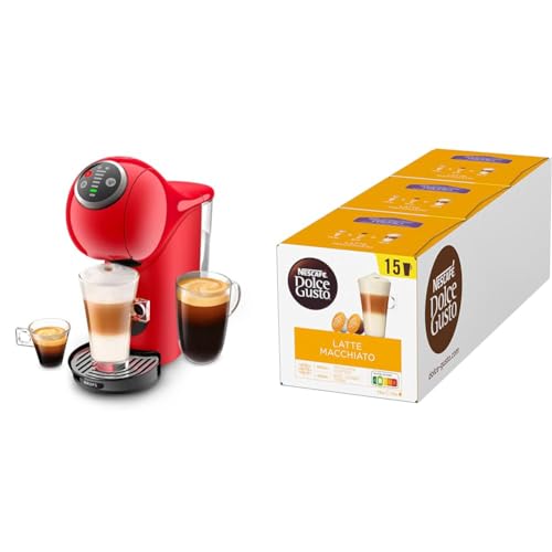 NESCAFÉ DOLCE GUSTO Krups KP3405 Genio S Plus Capsule Machine | Espresso Boost, 15 Bar Pump Pressure | 0.8 L Water Tank | 1500 Watt | Colour Red mit Latte Macchiato von NESCAFÉ DOLCE GUSTO