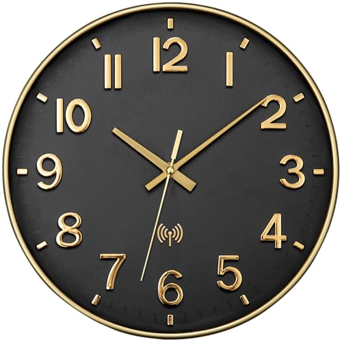 NESIFEE Wanduhr Funk Funkuhr Wand Lautlos Funkwanduhr Geräuschlos Funk Wanduhr Ohne TickgeräUsche 30cm Gold Groß Moderne Design Wohnzimmeruhr Küchenuhren Deko Wohnzimmer Badezimmeruhr Uhr Wand von NESIFEE