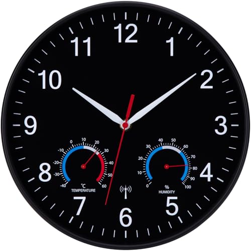 NESIFEE Wanduhr Funk Uhr Mit Temperaturanzeige Funkuhr Wand Lautlos Funkwanduhr Geräuschlos Funkuhr Wanduhr Ohne TickgeräUsche 30cm Moderne Batteriebetrieben Küchenuhr Deko Wohnzimmeruhr Küchenuhren von NESIFEE