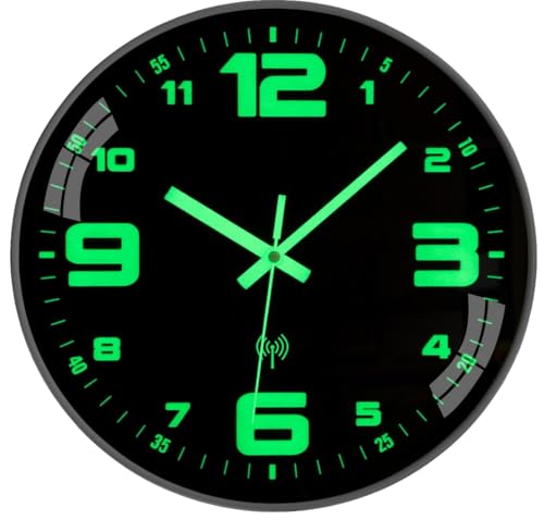 NESIFEE Wanduhr Funkuhr Leuchtend Ohne Tickgeräusche lautlos 25cm groß Vintage schwarz modern kinderzimmer Uhr Wand Wohnzimmer Einfach zu Lesen für Zimmer Zuhause KüChe Schlafzimmer Büro Schule von NESIFEE